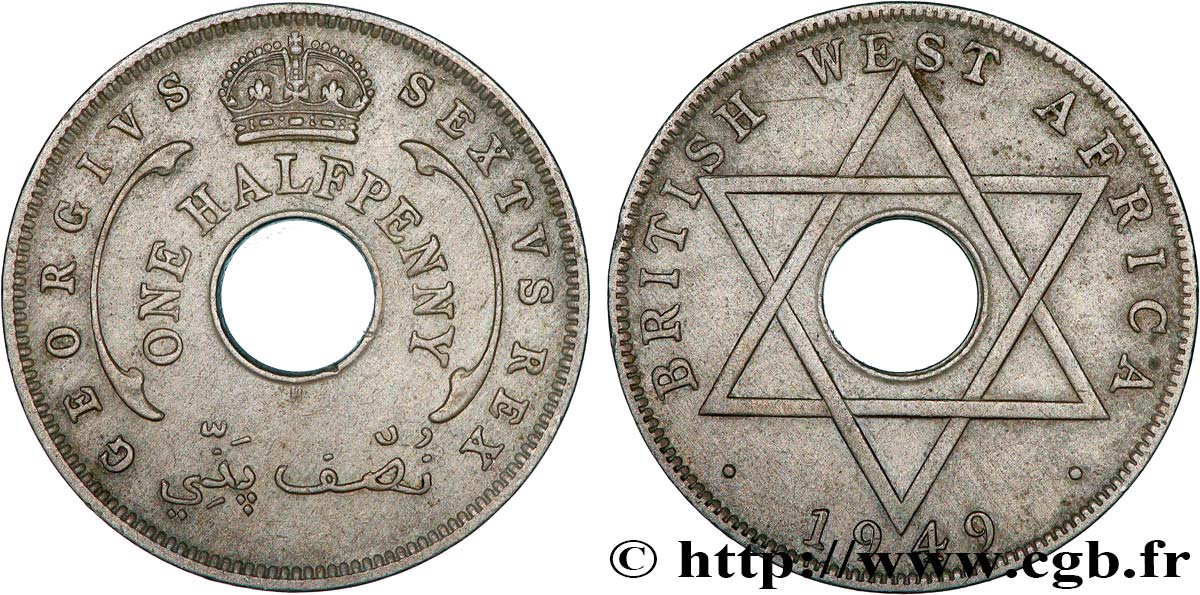 BRITISH WEST AFRICA 1/2 Penny Georges VI 1949 Heaton - H XF 