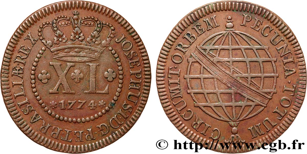 BRAZIL - JOSEPH I 40 Réis 1774 Lisbonne XF 