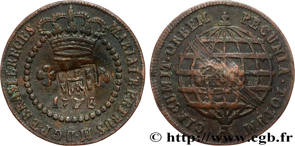 BRAZIL - PRINCE JOHN REGENT 10 Réis contremarqué sur une 5 Réis de 1778 (1809)  XF 
