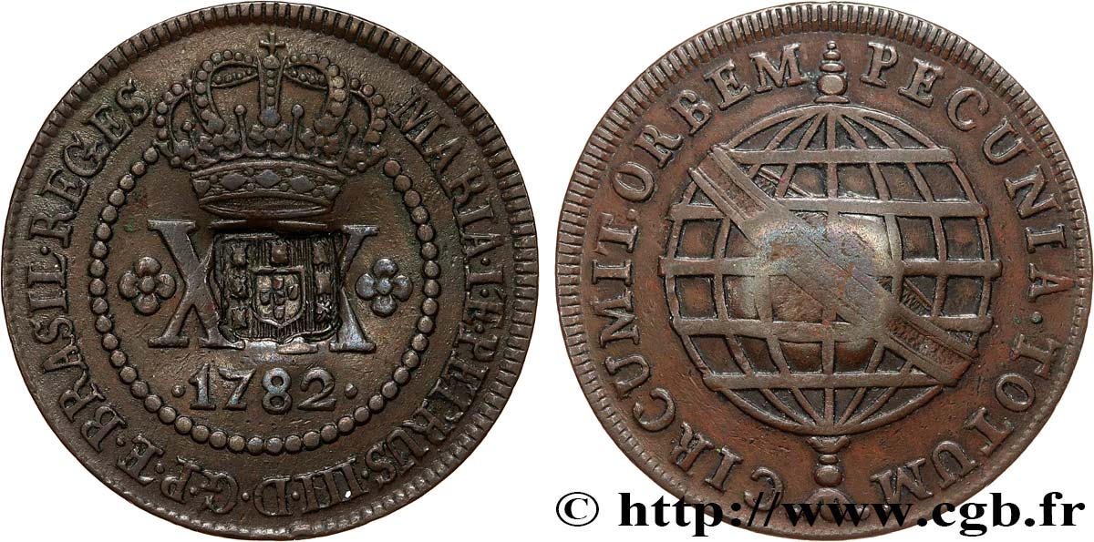 BRESIL - PRINCE JEAN REGENT 40 Réis contremarqué sur une 20 Réis de 1782 (1809) Lisbonne AU 