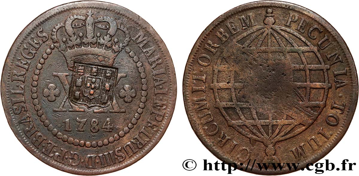 BRÉSIL - PRINCE JEAN REGENT 40 Réis contremarqué sur une 20 Réis  de 1784 (1809) Lisbonne TTB 