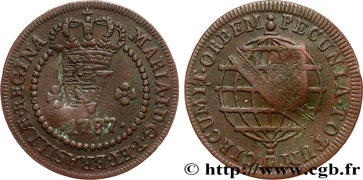 BRESIL - PRINCE JEAN REGENT 10 Réis contremarqué sur une 5 Réis de 1787 (1809)  XF 