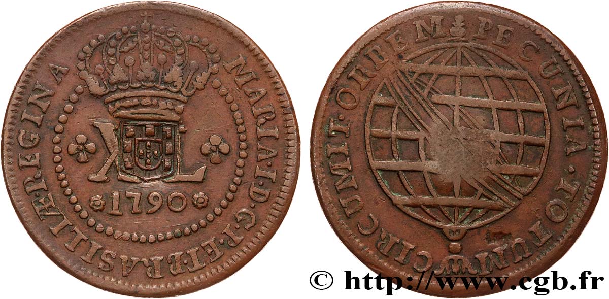 BRESIL - PRINCE JEAN REGENT 80 Réis contremarqué sur une 40 Réis de 1790 (1809)  XF 