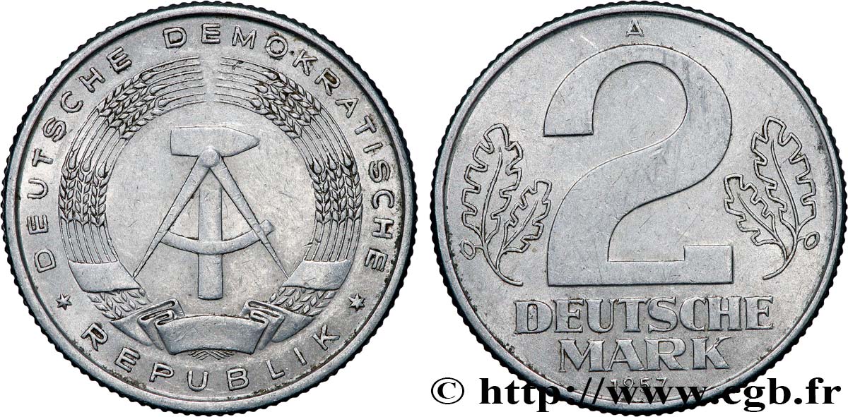 GERMAN DEMOCRATIC REPUBLIC 2 Mark emblème de la RDA 1957 Berlin fwo ...