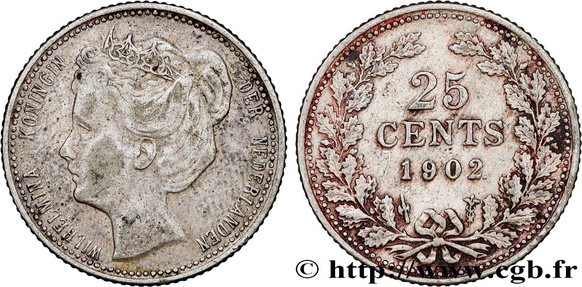 PAYS-BAS 25 Cents Wilhelmina 1902 Utrecht TB+ 