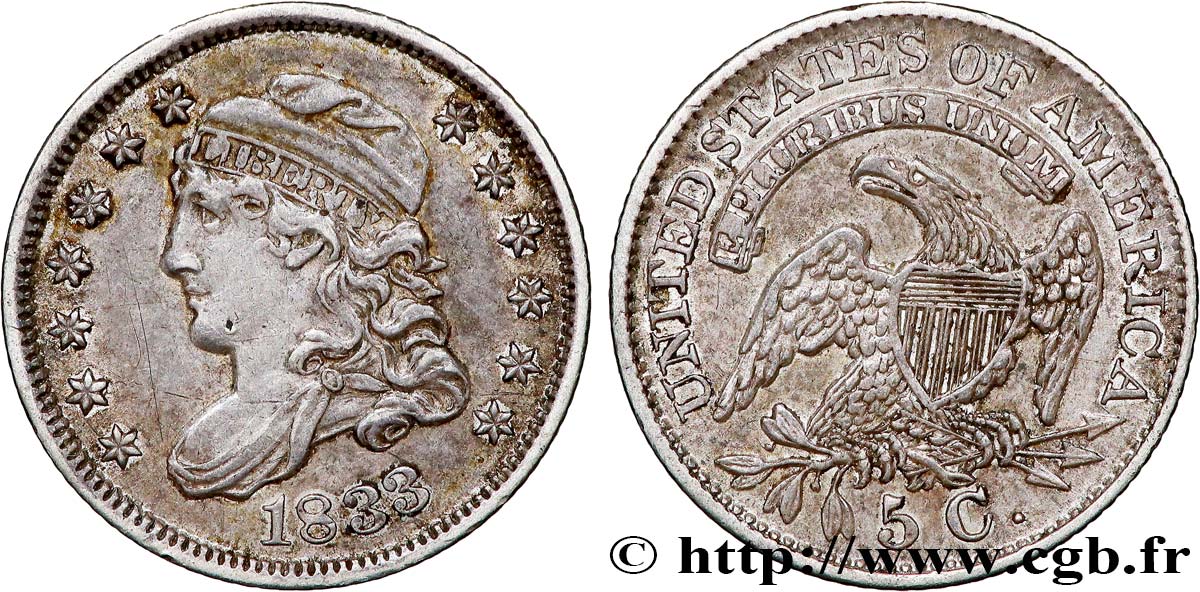 ÉTATS-UNIS D AMÉRIQUE 5 Cents “capped bust” 1833 Philadelphie SUP 