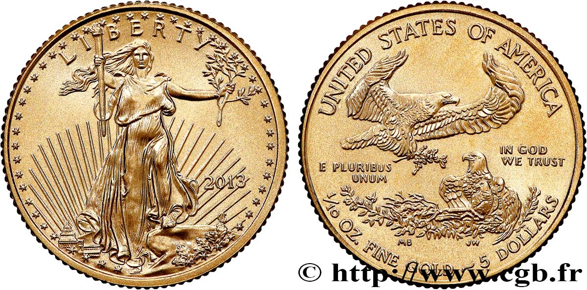 UNITED STATES OF AMERICA 1/10 once ou 5 Dollars  2013 Philadelphie MS 