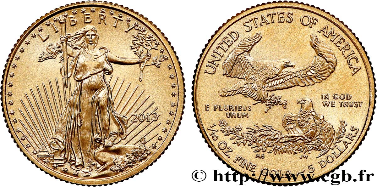 VEREINIGTE STAATEN VON AMERIKA 1/10 once ou 5 Dollars  2013 Philadelphie ST 