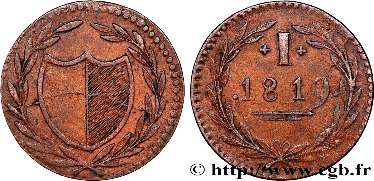GERMANY - FRANKFURT FREE CITY 1 Pfennig 1819  XF 