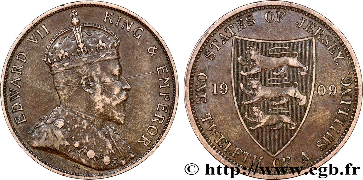ISLA DE JERSEY 1/12 Shilling Edouard VII 1909  MBC 