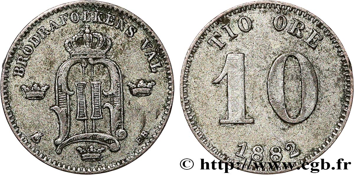 SUECIA - REINO DE SUECIA - OSCAR II 10 Ore 1882/1 1882  MBC 