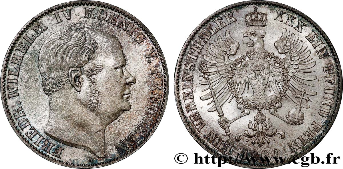 ALLEMAGNE - ROYAUME DE PRUSSE - FRÉDÉRIC-GUILLAUME IV Thaler 1860 Berlin TTB+ 