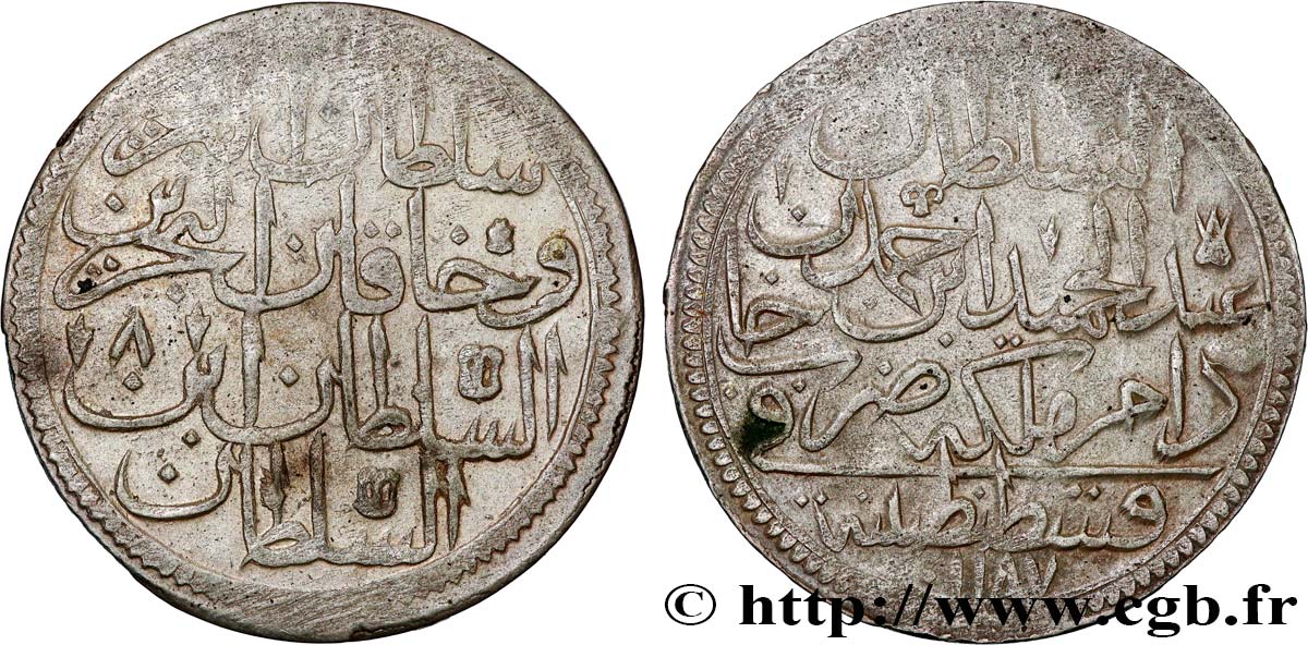 TURQUíA 2 Zolota (60 Para) AH 1187 an 8 au nom de Abdul Hamid I (1784) Constantinople MBC 