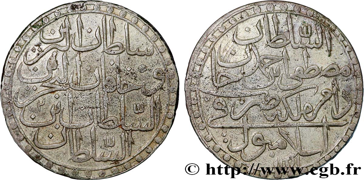 TURQUíA 2 Zolota (60 Para) AH 1171 an 2 au nom de Mustafa III (1759) Constantinople MBC 