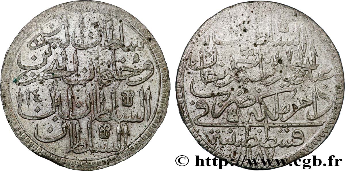 TURKEY 2 Zolota (60 Para) AH 1187 an 14 au nom de Abdul Hamid I (1786) Constantinople XF 