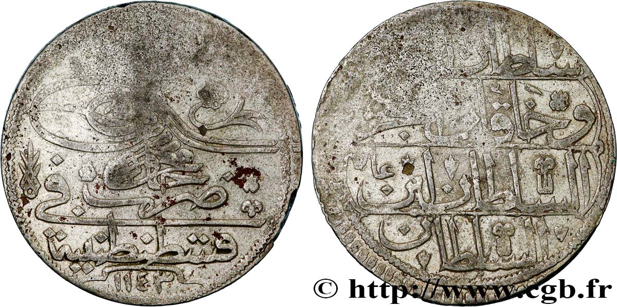 TURKEY 1 Kurush au nom de Mahmud Ier AH 1143  1730 Constantinople VF 