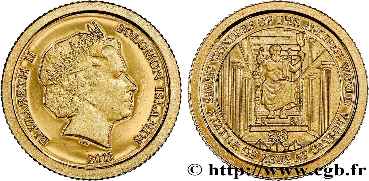 ISLAS SOLOMóN 5 Dollar Proof Statue de Zeus 2011  FDC 