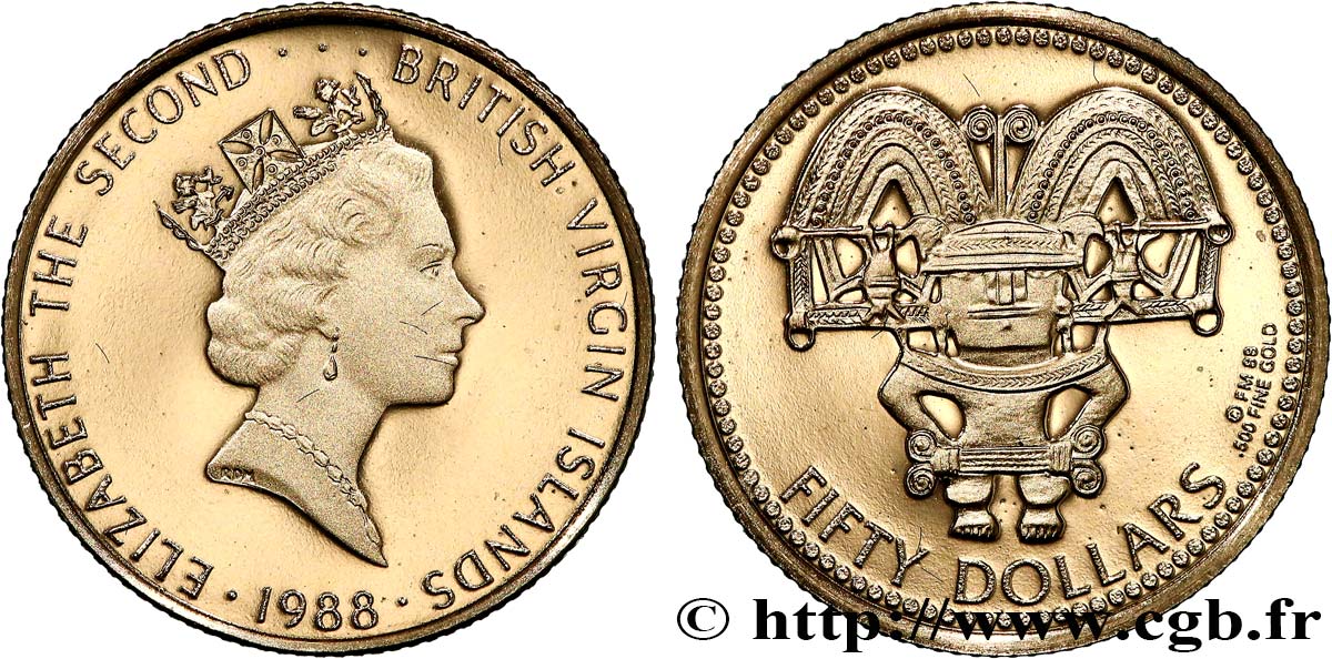 ISOLE VERGINI BRITANNICHE 50 Dollar Proof Tairona 1988 Franklin Mint FDC 