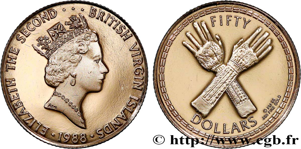 ÎLES VIERGES BRITANNIQUES 50 Dollar Proof Mains croisées 1988 Franklin Mint FDC 