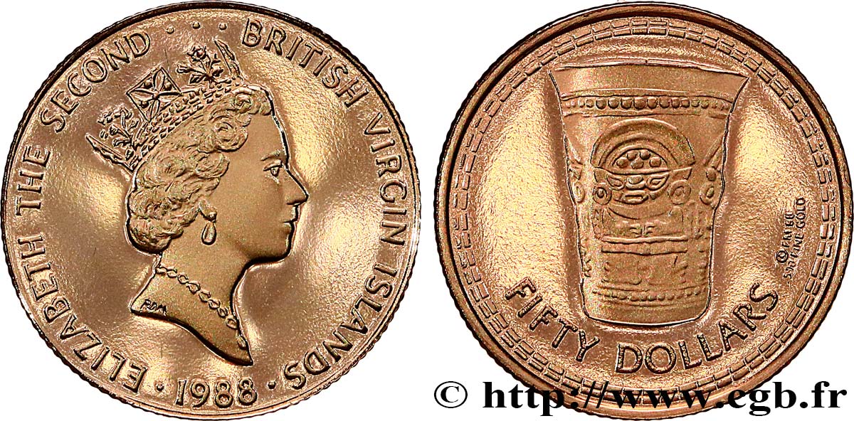 ÎLES VIERGES BRITANNIQUES 50 Dollar Proof Gobelet en or Chimu 1988 Franklin Mint FDC 