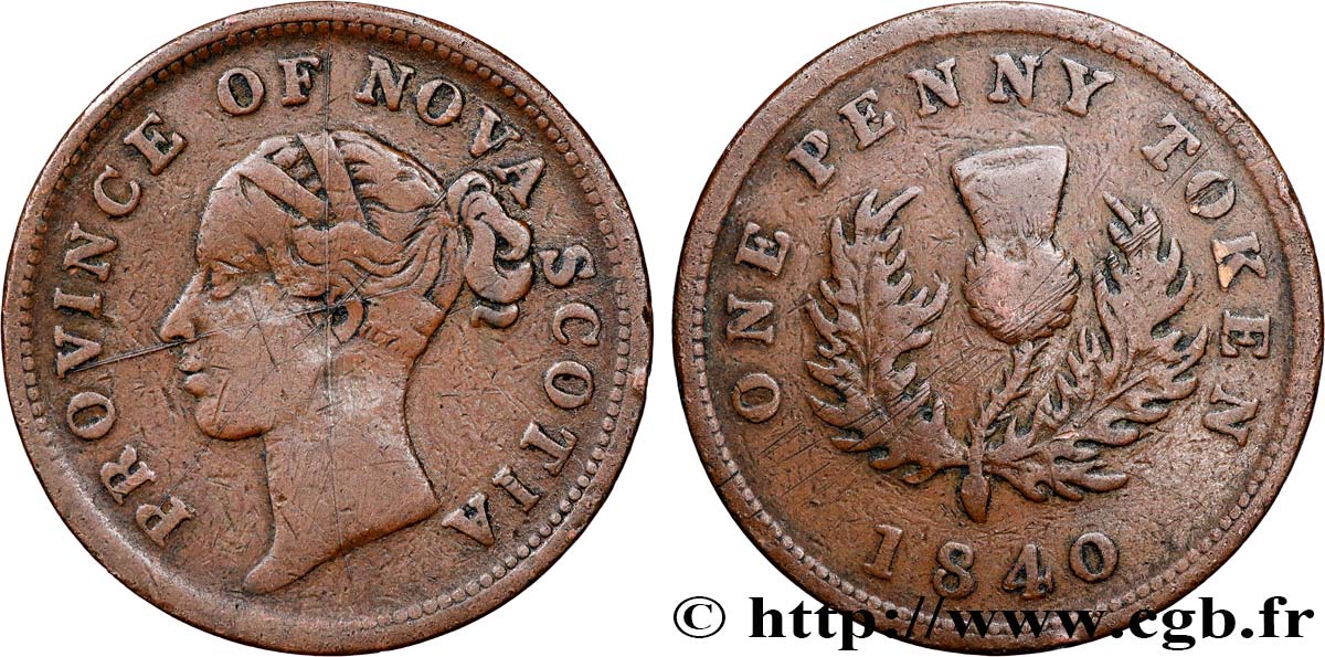 CANADA - NOUVELLE ÉCOSSE 1 Penny Token Nova Scotia Victoria 1840  TB 