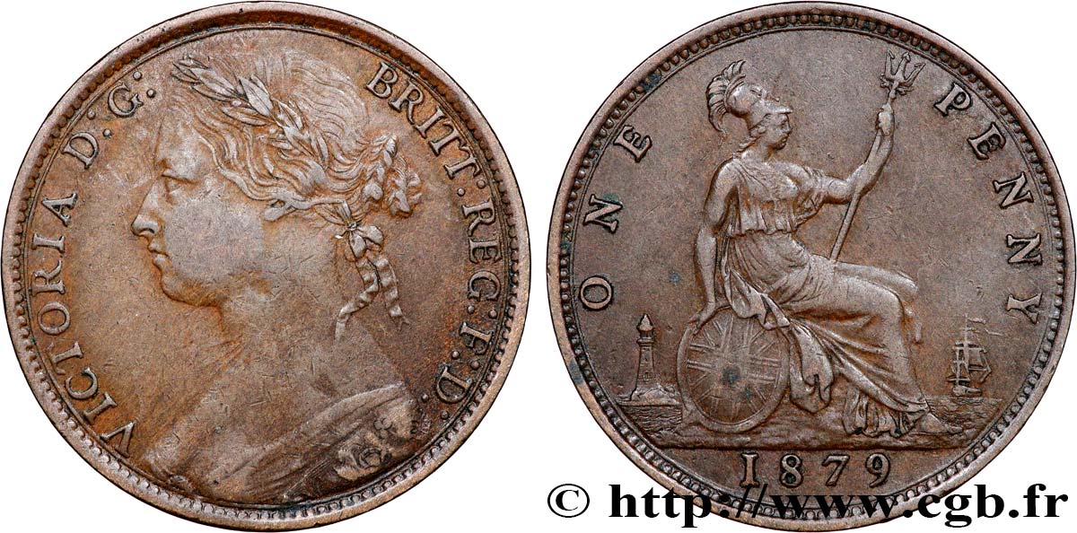 ROYAUME-UNI 1 Penny Victoria “Bun Head” 1879 Londres TTB 