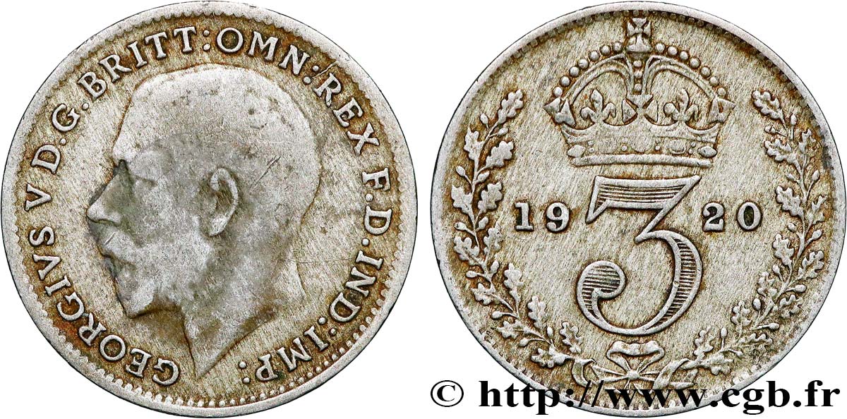 UNITED KINGDOM 3 Pence Georges V 1920  VF 