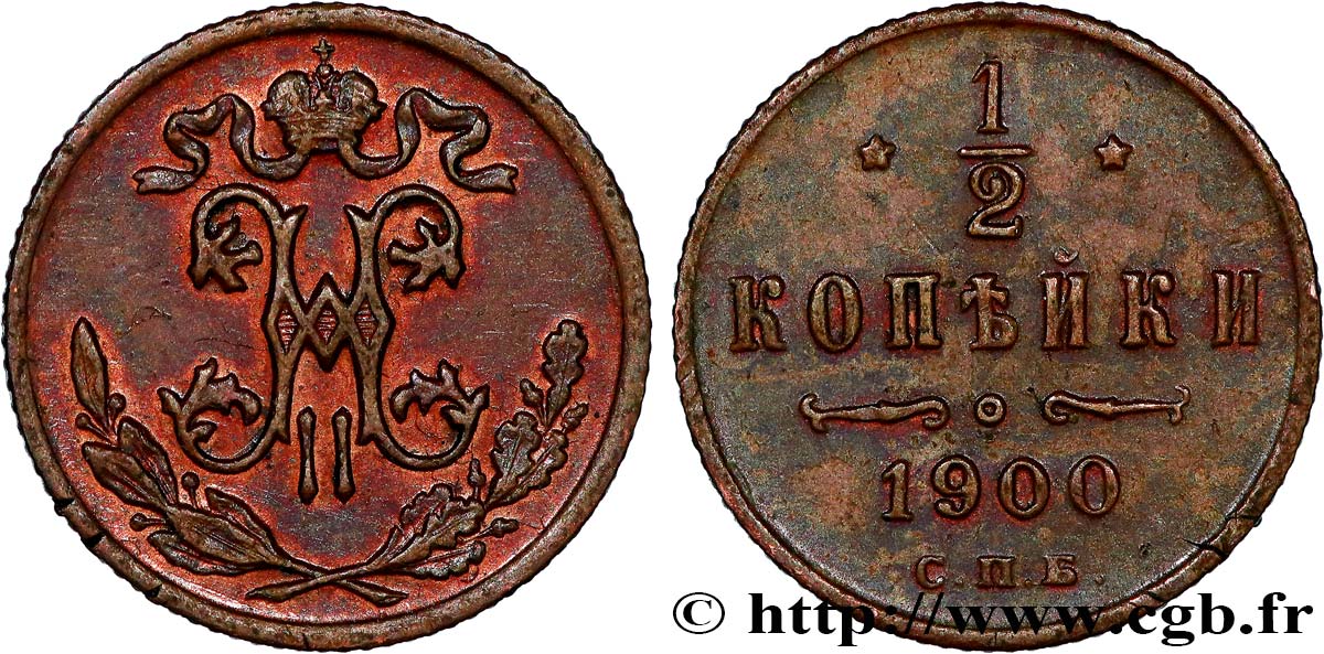 RUSSIE 1/2 Kopeck Nicolas II 1900 Saint-Petersbourg SUP 