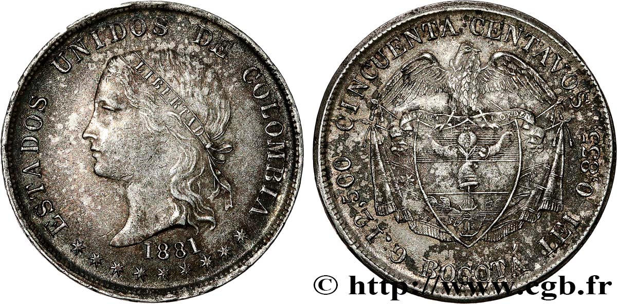 COLOMBIE 50 Centavos 1881 Bogota SUP 