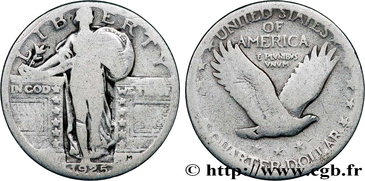 ÉTATS-UNIS D&nbsp;AMÉRIQUE 1/4 Dollar Liberté 1925 Philadelphie TB 