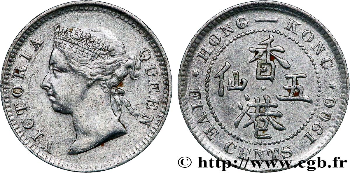 HONG KONG 5 Cents Victoria 1900 Heaton AU 