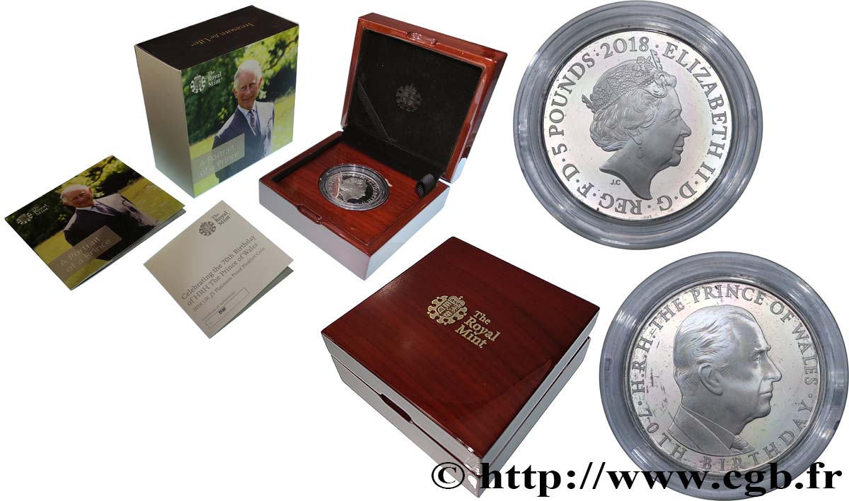 REINO UNIDO 5 Pounds Proof Piefort Prince Charles Platine 2018 British Royal Mint FDC 