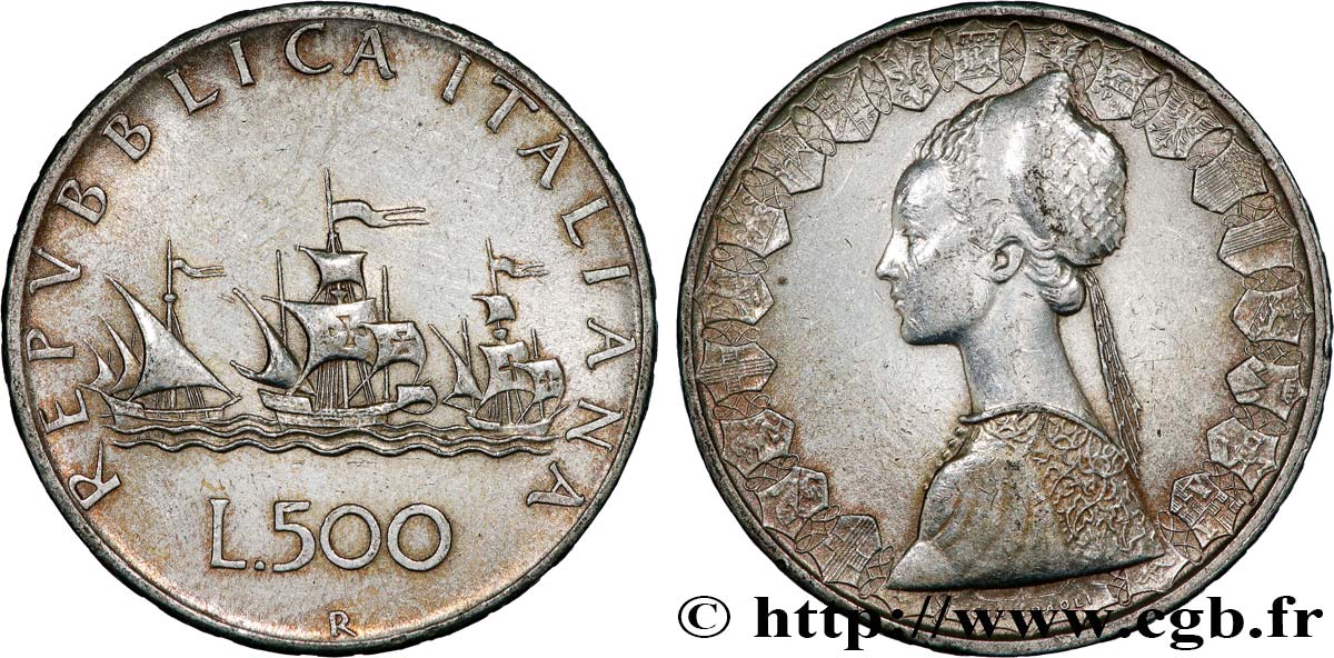 ITALIE 500 Lire “caravelles” 1958 Rome TTB+ 