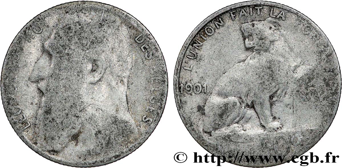 BELGIQUE 50 Centimes Léopold II légende en français 1901  TB+ 