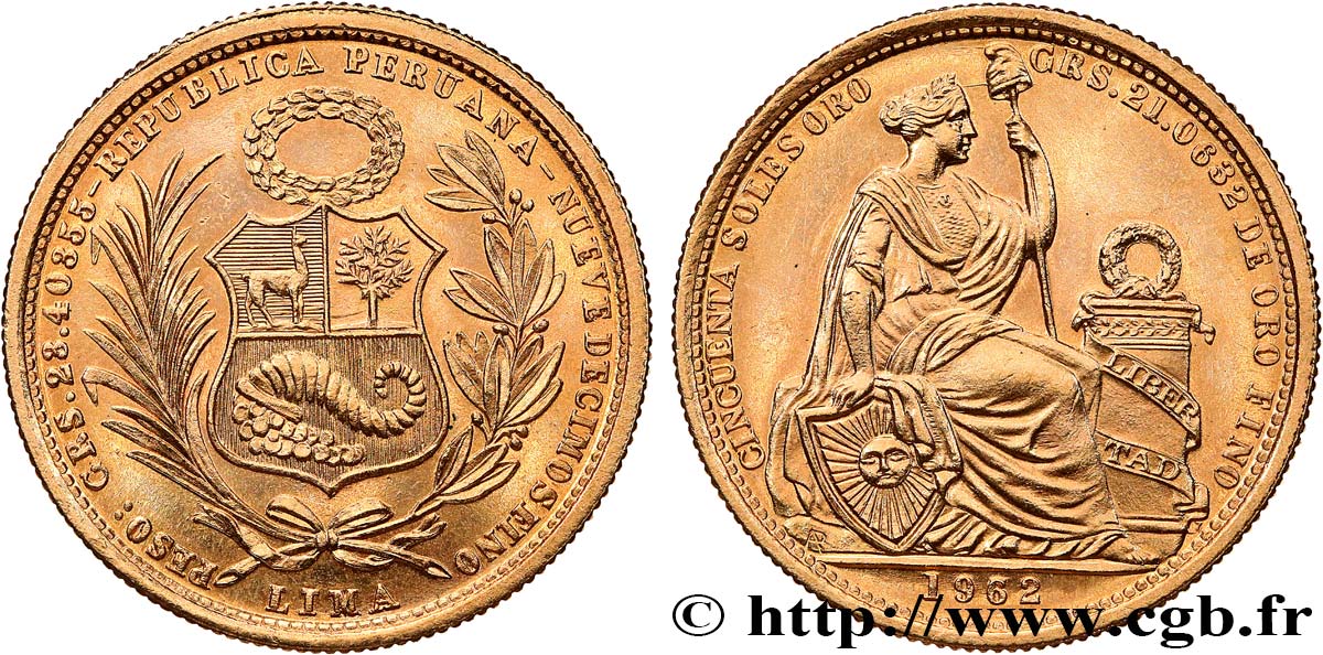 PERú - REPúBLICA 50 Soles liberté assise 1962 Lima EBC 