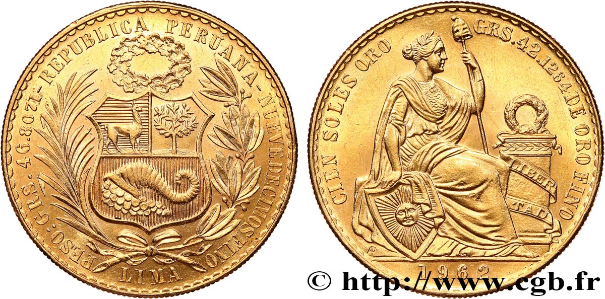 PERU 100 Soles de Oro 1962 Lima AU 