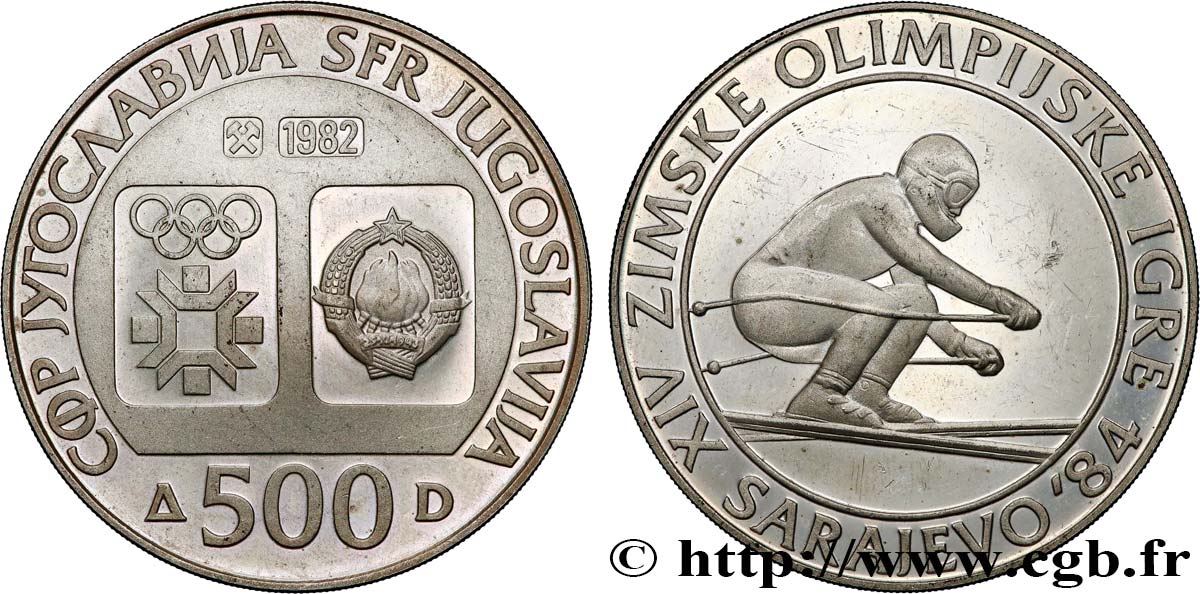 YUGOSLAVIA 500 Dinars Proof Jeux Olympiques d’hiver de Sarajevo 1982  MS 