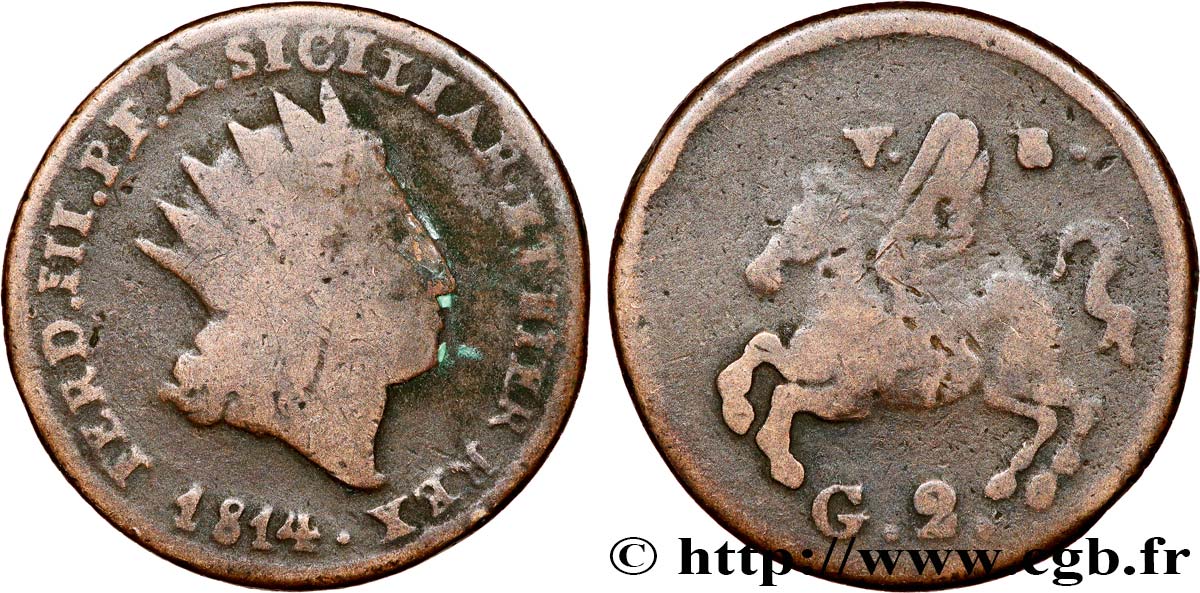 ITALY - KINGDOM OF SICILY - FERDINAND III 2 Grani 1814  VF 