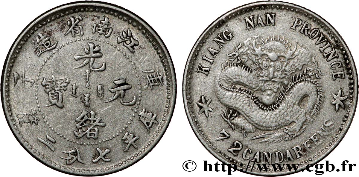 CHINE 10 Cents province de Kiangnan - an 37 1900  TTB 