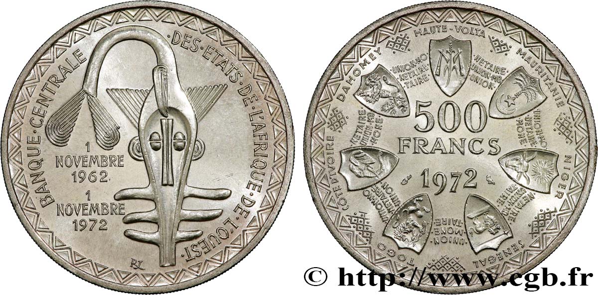 ÉTATS DE L AFRIQUE DE L OUEST (BCEAO) 500 Francs BCEAO 1972 Paris SPL 