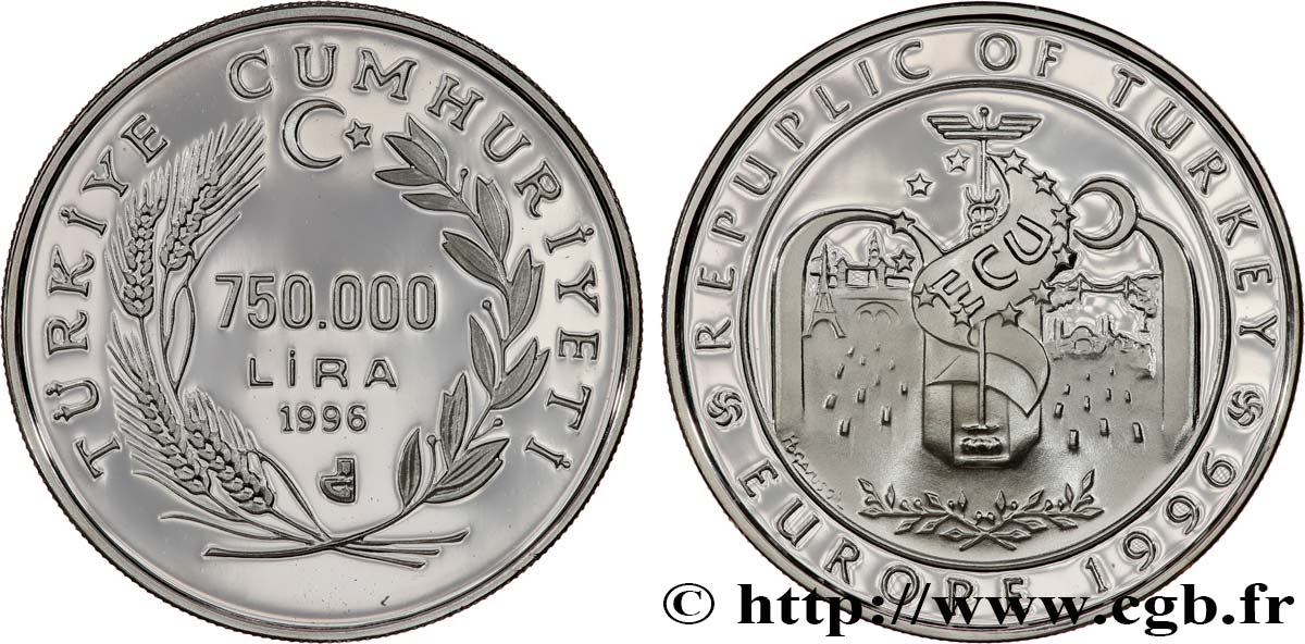 TÜRKEI 750.000 Lira Proof ECU 1996  ST 