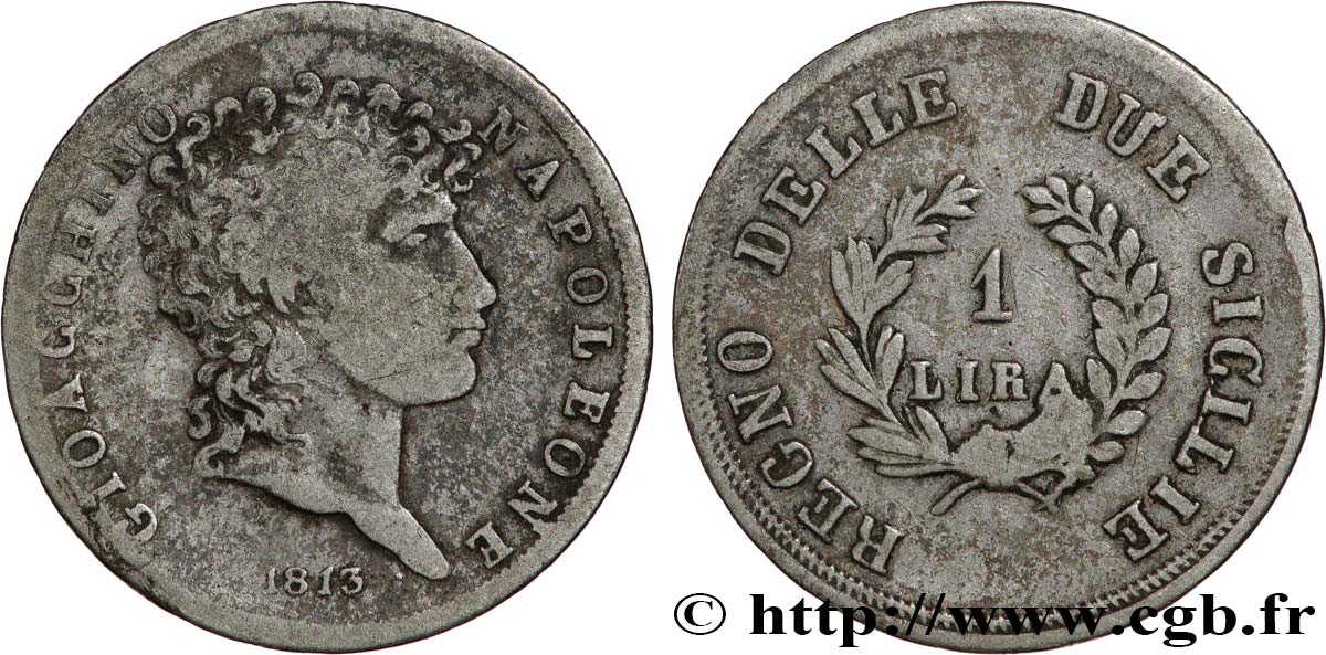 ITALY - KINGDOM OF NAPLES - JOACHIM MURAT 1 Lira 1813  VF 