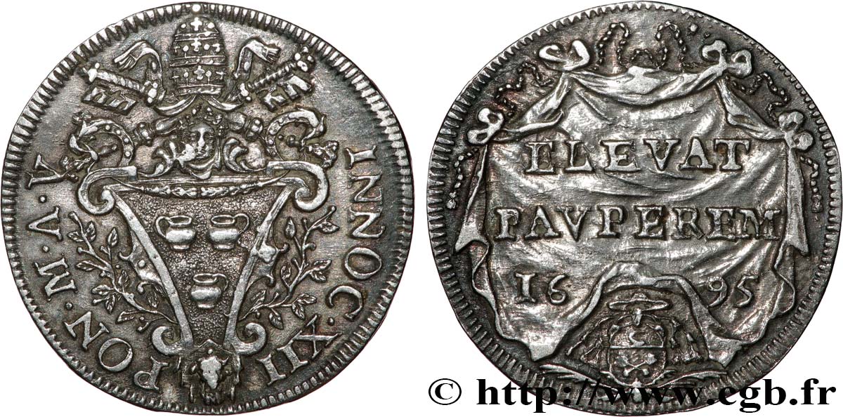 ITALIE - ÉTATS DU PAPE - INNOCENT XII (Antoine Pignatelli) 1 Giulio Innocent XII an IX 1695 Rome TTB+ 