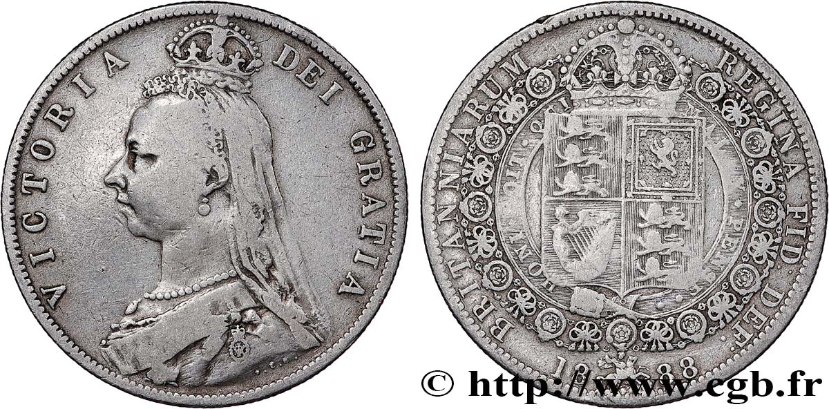 ROYAUME-UNI 1/2 Crown Victoria buste du jubilé 1888 Londres TB 