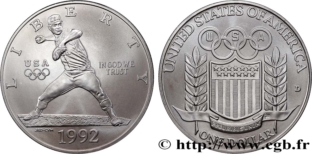 ÉTATS-UNIS D AMÉRIQUE 1 Dollar Proof XXV Olympiade Baseball 1992 Denver SPL 