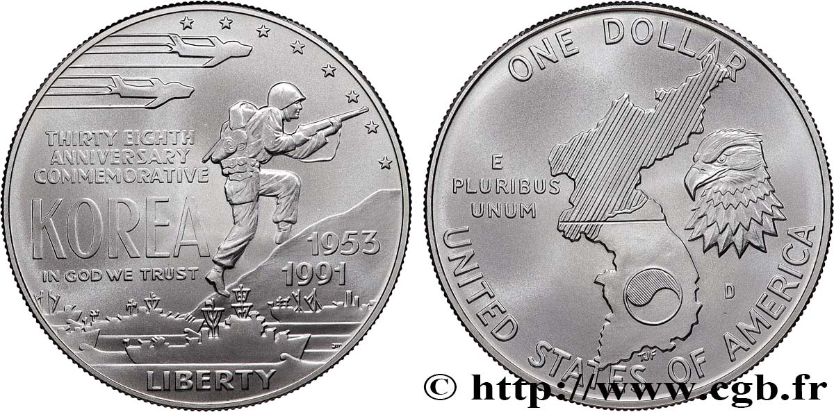 UNITED STATES OF AMERICA 1 Dollar 38e anniversaire de la Guerre de Corée 1991 Denver MS 