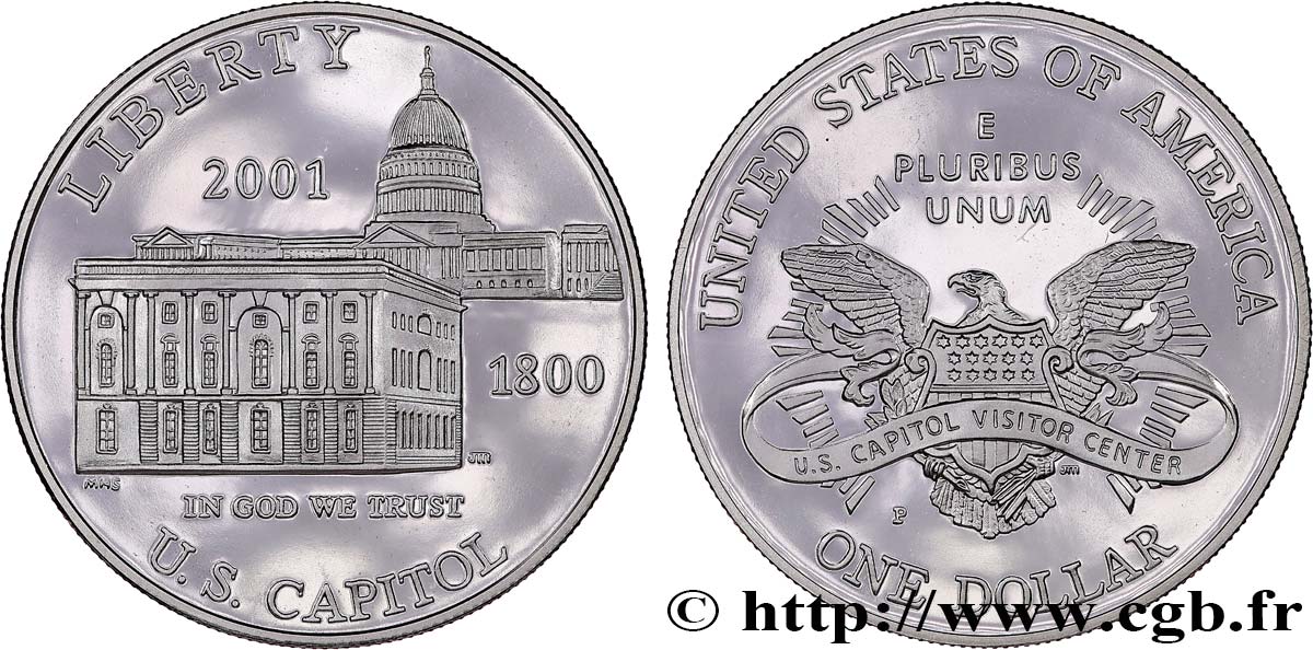 UNITED STATES OF AMERICA 1 Dollar Proof Capitol 2001 Philadelphie MS 