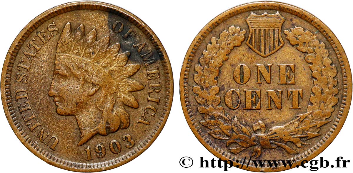 STATI UNITI D AMERICA 1 Cent tête d’indien, 3e type 1903 Philadelphie q.BB 