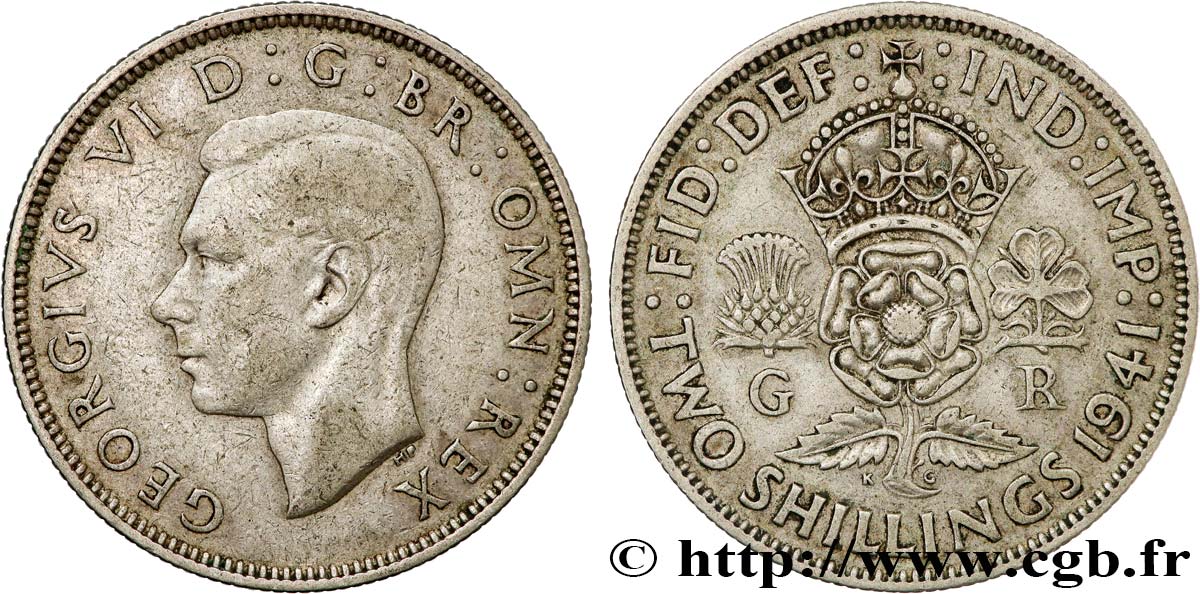 UNITED KINGDOM 1 Florin (2 Shillings) Georges VI 1941  XF 