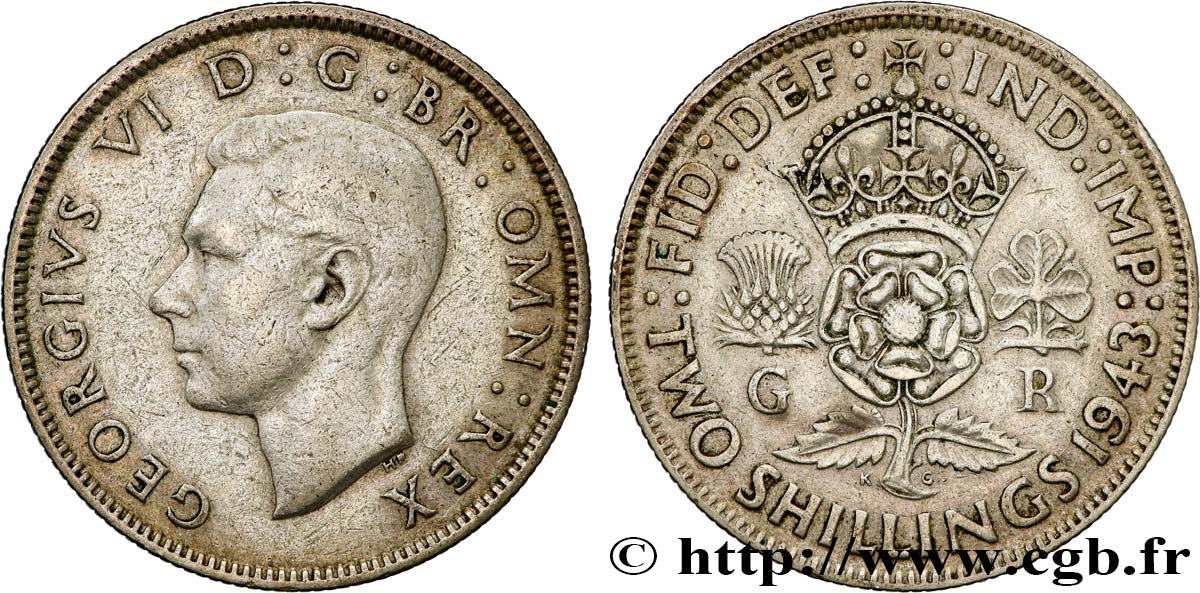 ROYAUME-UNI 1 Florin (2 Shillings) Georges VI 1943  TB+ 